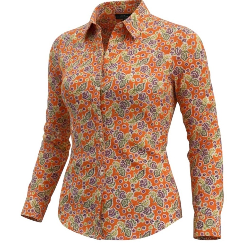 Lauren Jeans Co Ralph Lauren Button Down Women M Orange Floral Paisley Boho